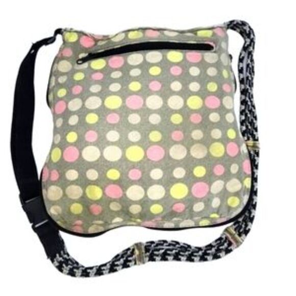Kavu Limited Edition Tan With Pink & Yellow Polka Dot Canvas Rope Crossbody Bag - Picture 2 of 12